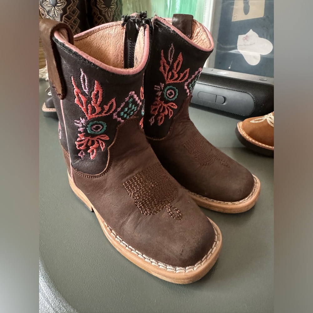 Kids Brown Embroidered Western Boots - Youth Cowboy Style